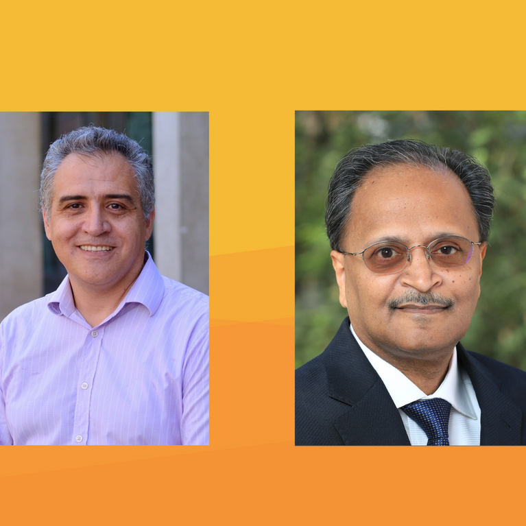 2 Professors with yellow background